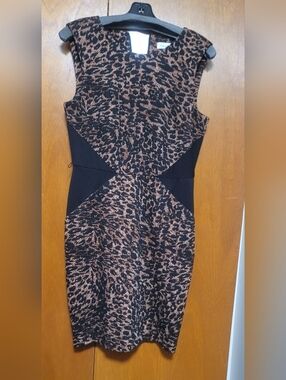 Calvin Klein Chic Animal Print Sheath Dress - Black and Brown Size 6